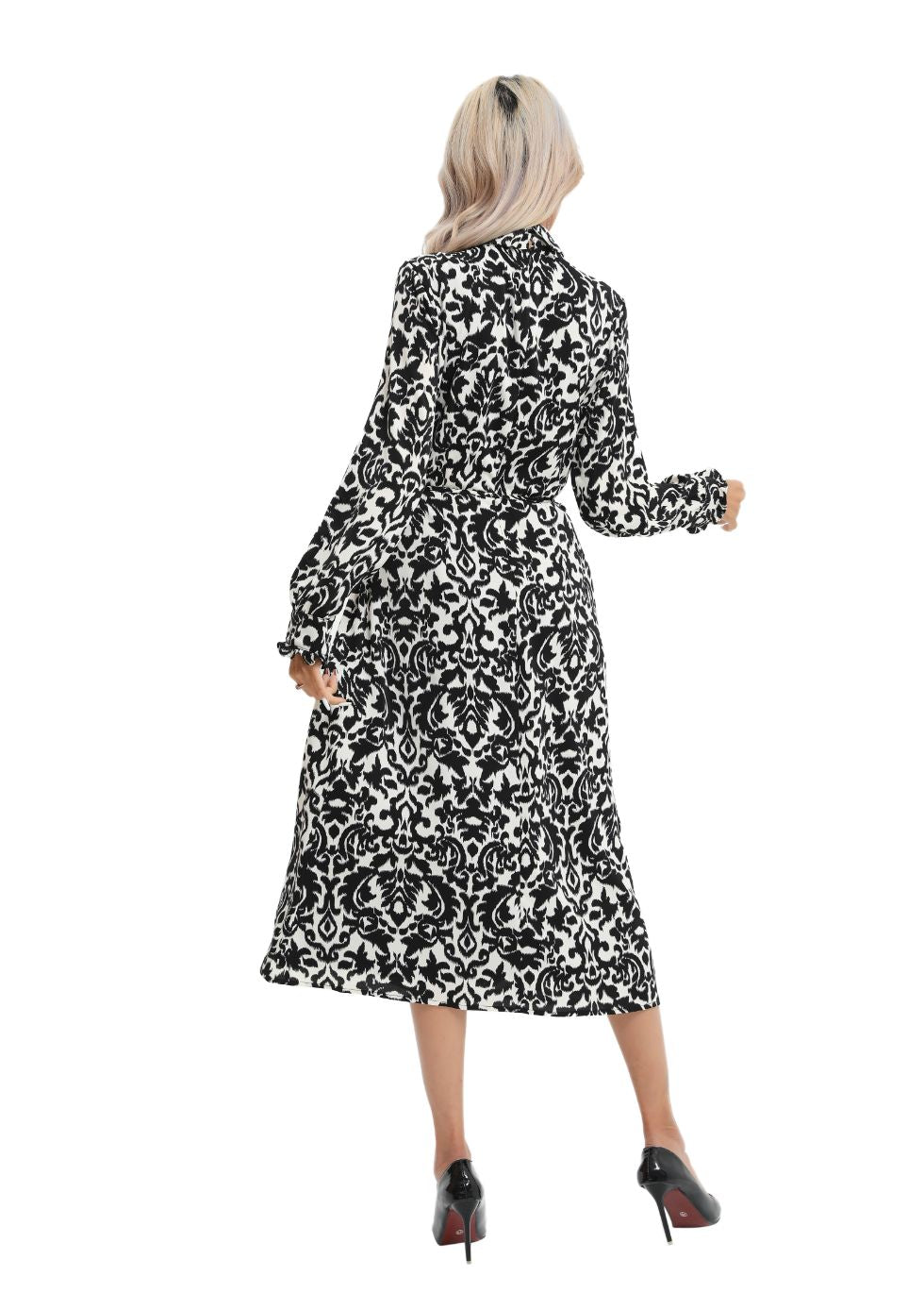 Modest Monochrome Midi Dress with Detached Belt - alamaud