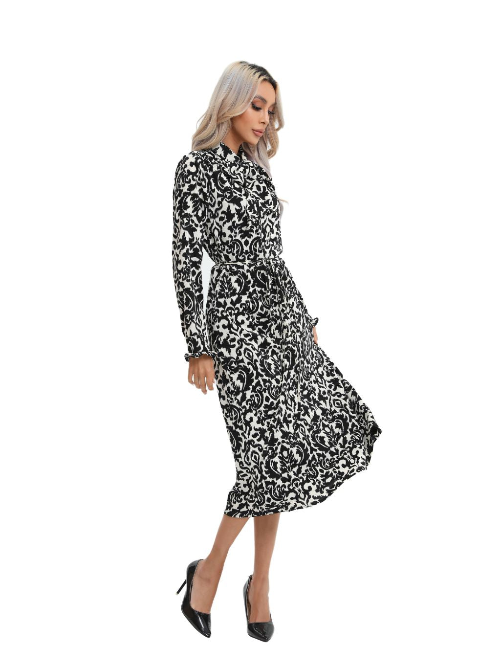 Modest Monochrome Midi Dress with Detached Belt - seilerlanguageservices