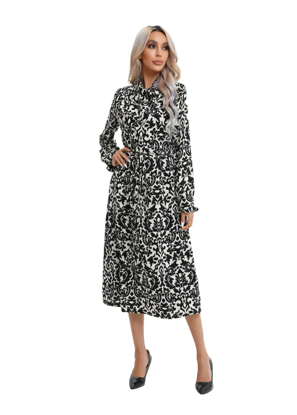 Modest Monochrome Midi Dress with Detached Belt - seilerlanguageservices