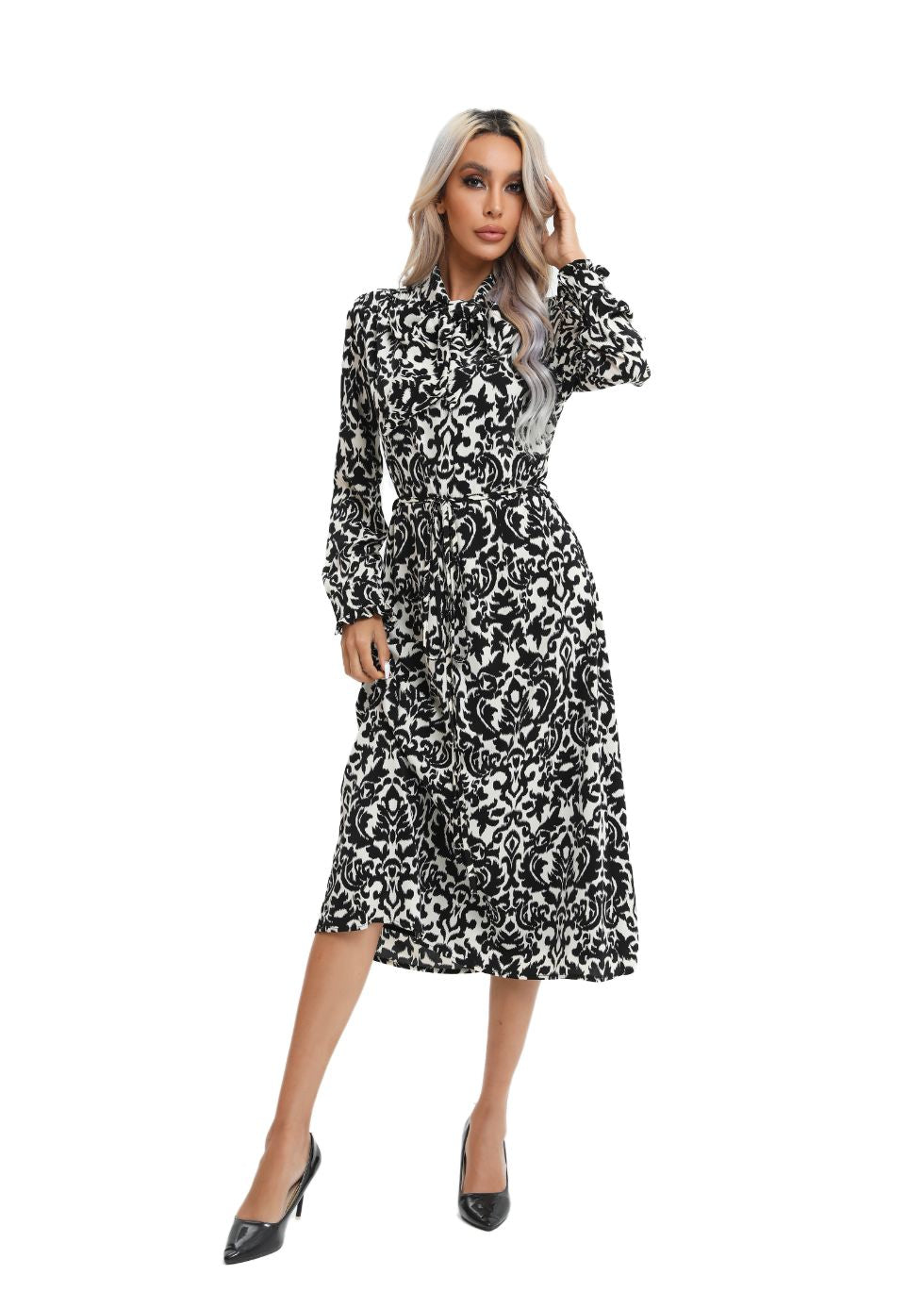 Modest Monochrome Midi Dress with Detached Belt - seilerlanguageservices