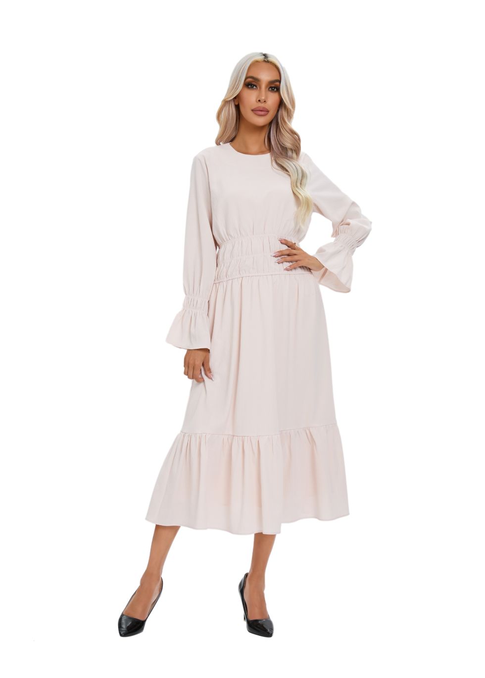 Charming Blush Layered Midi Dress - alamaud