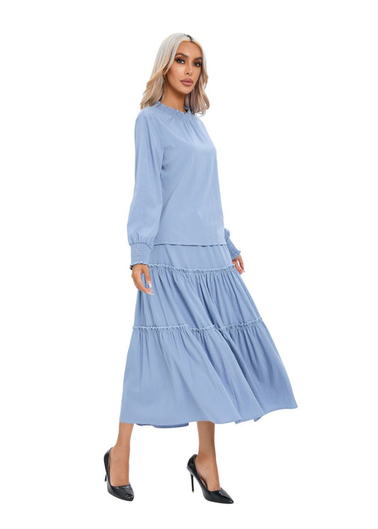 Long Sleeve Top and Tiered Skirt Midi Dress Set - seilerlanguageservices