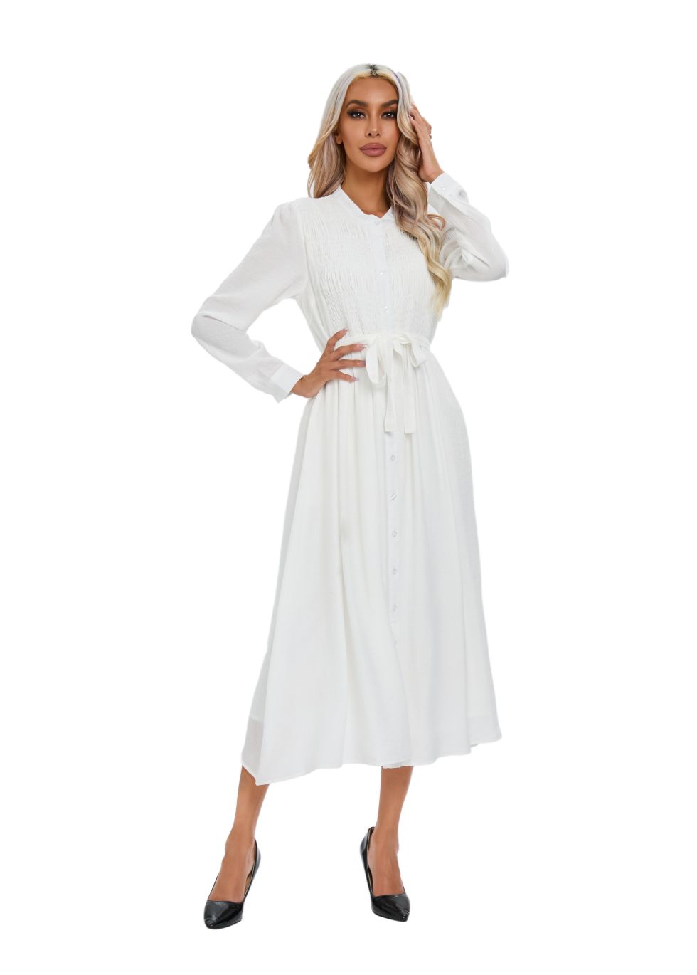 Mock Button Self Tie Midi Dress - seilerlanguageservices