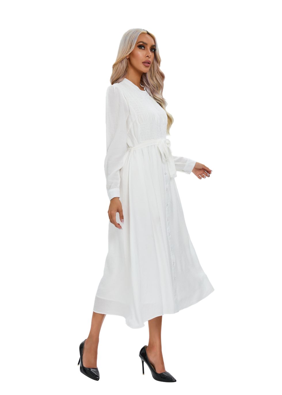 Mock Button Self Tie Midi Dress - seilerlanguageservices