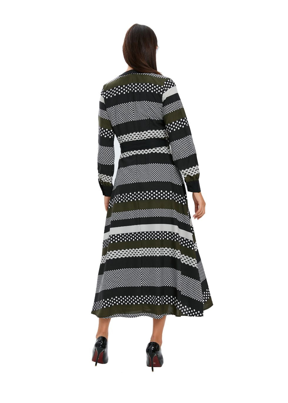 Striped Long Sleeve Midi Dress with Cuffed Sleeves - seilerlanguageservices