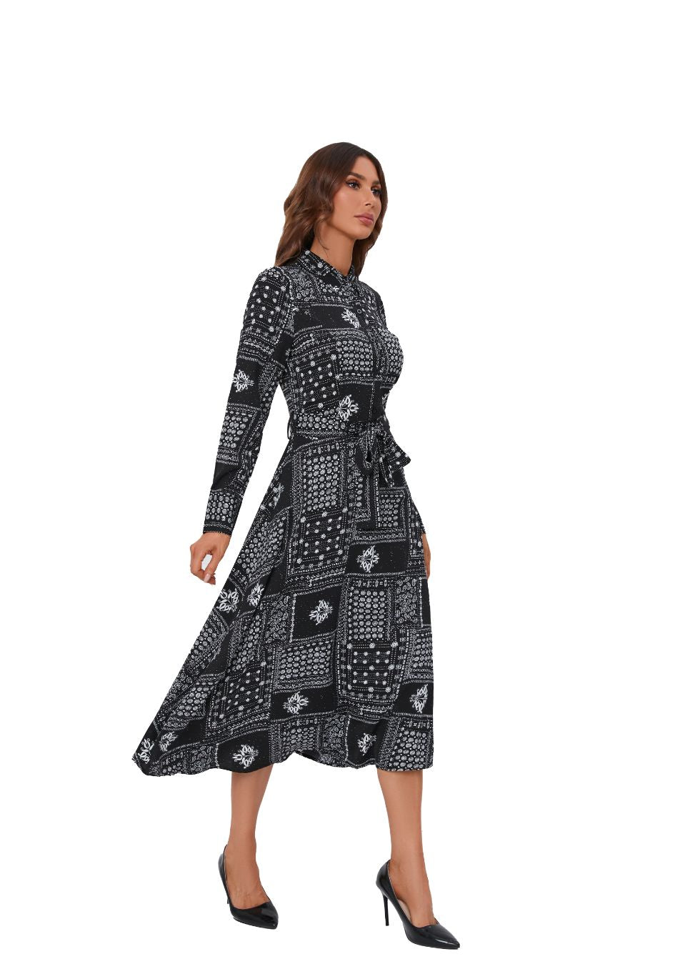 Collared Shirt Midi Dress with Mock Buttons - seilerlanguageservices