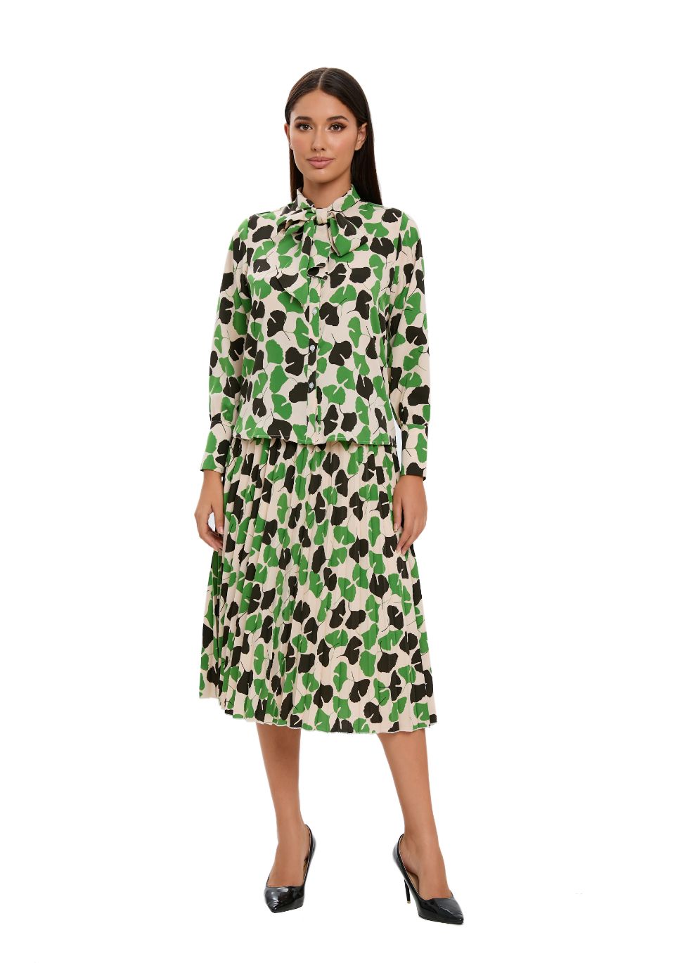 Long Sleeve Spring Print Two Piece Midi Dress Set - seilerlanguageservices