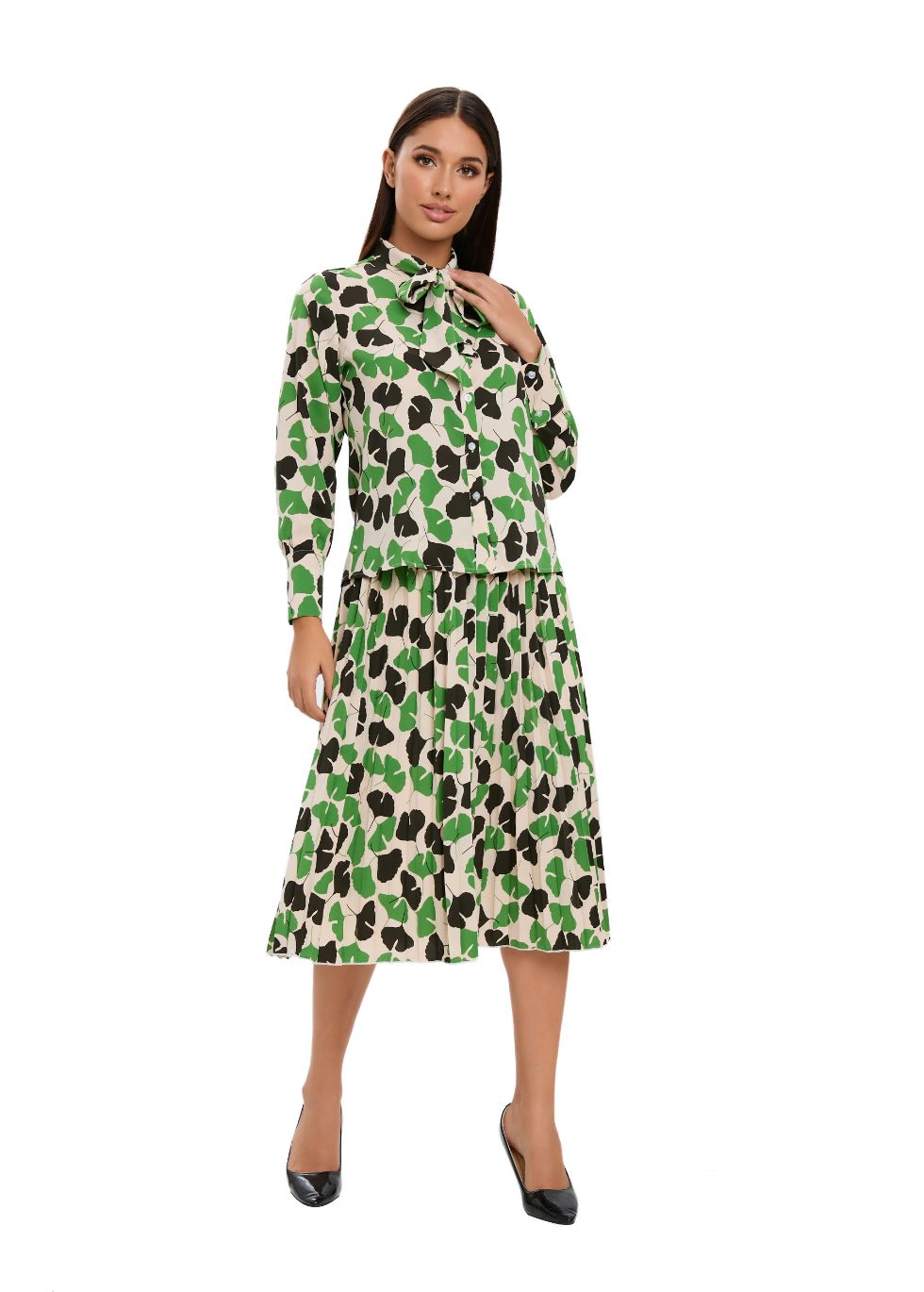 Long Sleeve Spring Print Two Piece Midi Dress Set - seilerlanguageservices