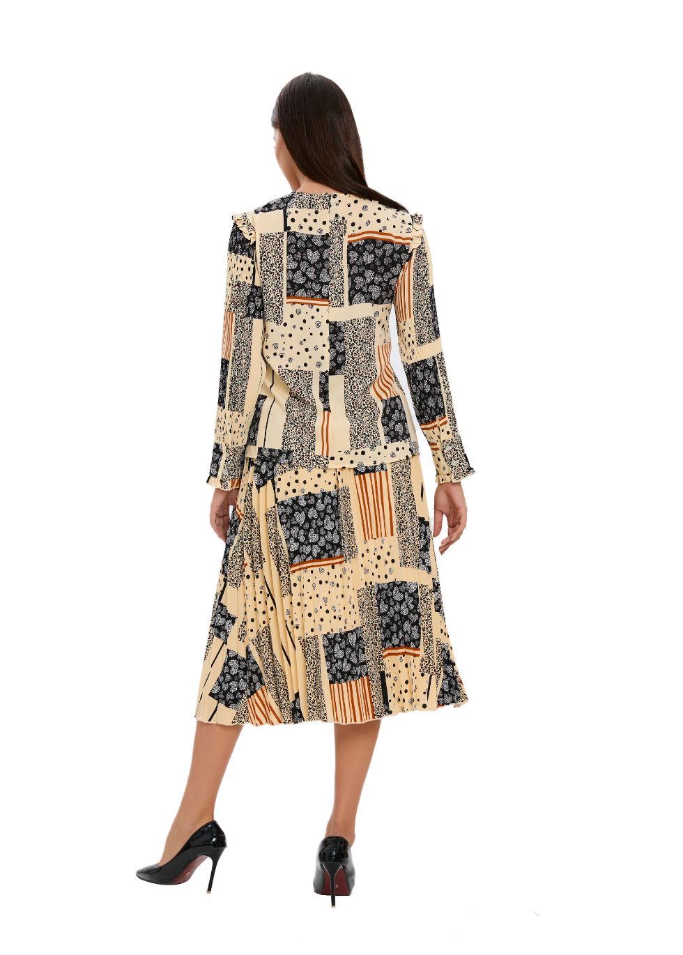 Abstract Print Two Piece Midi Dress Set - alamaud