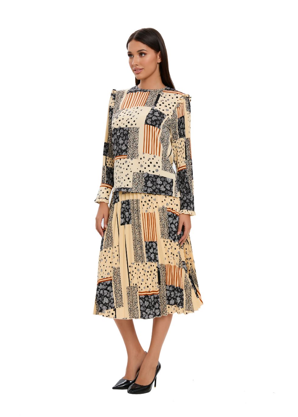 Abstract Print Two Piece Midi Dress Set - seilerlanguageservices