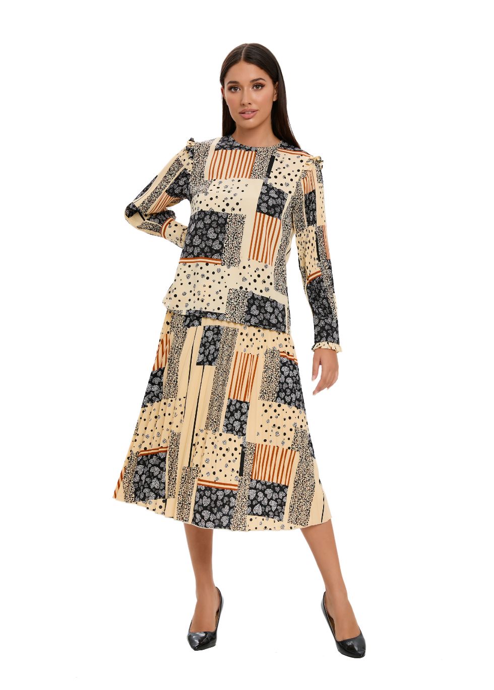 Abstract Print Two Piece Midi Dress Set - alamaud