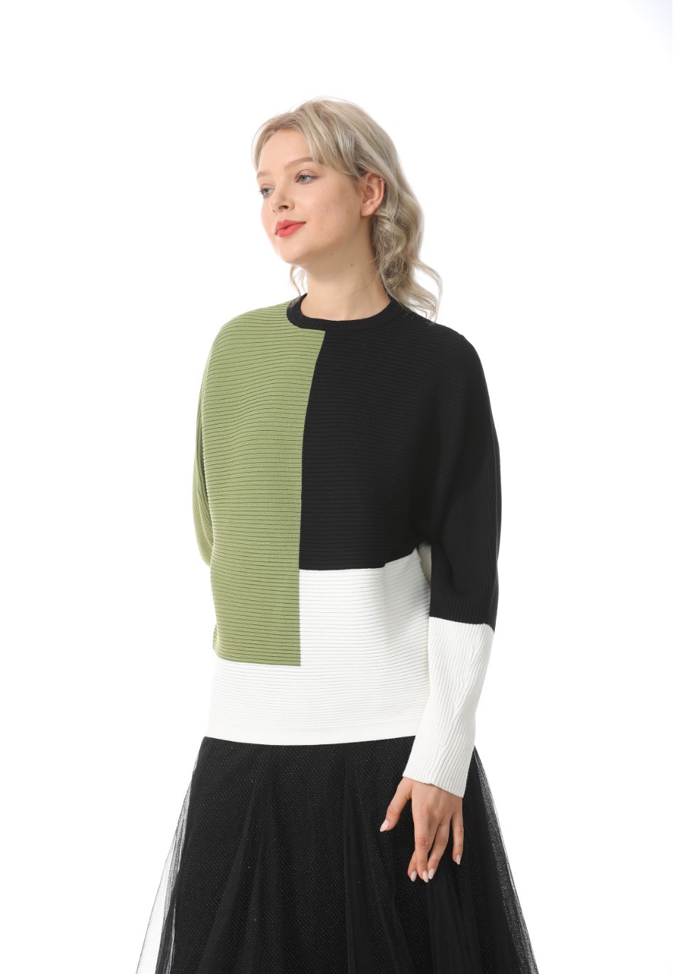 Oversized Color Block Ribbed Sweater - seilerlanguageservices