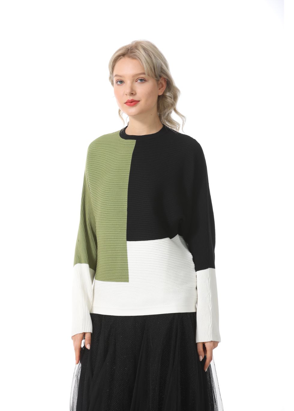 Oversized Color Block Ribbed Sweater - seilerlanguageservices