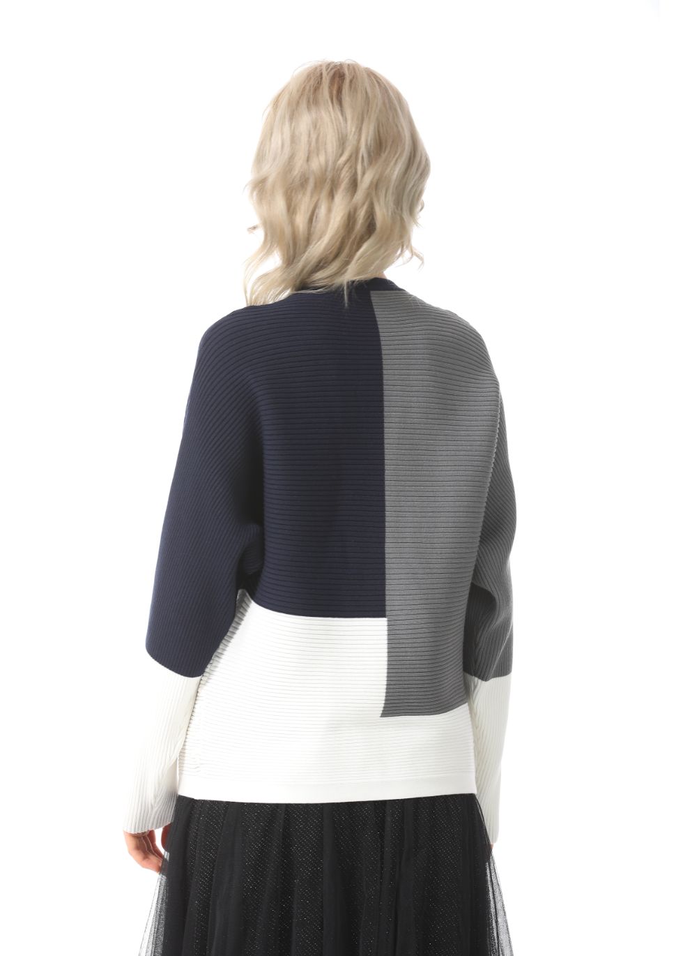 Oversized Color Block Ribbed Sweater - alamaud