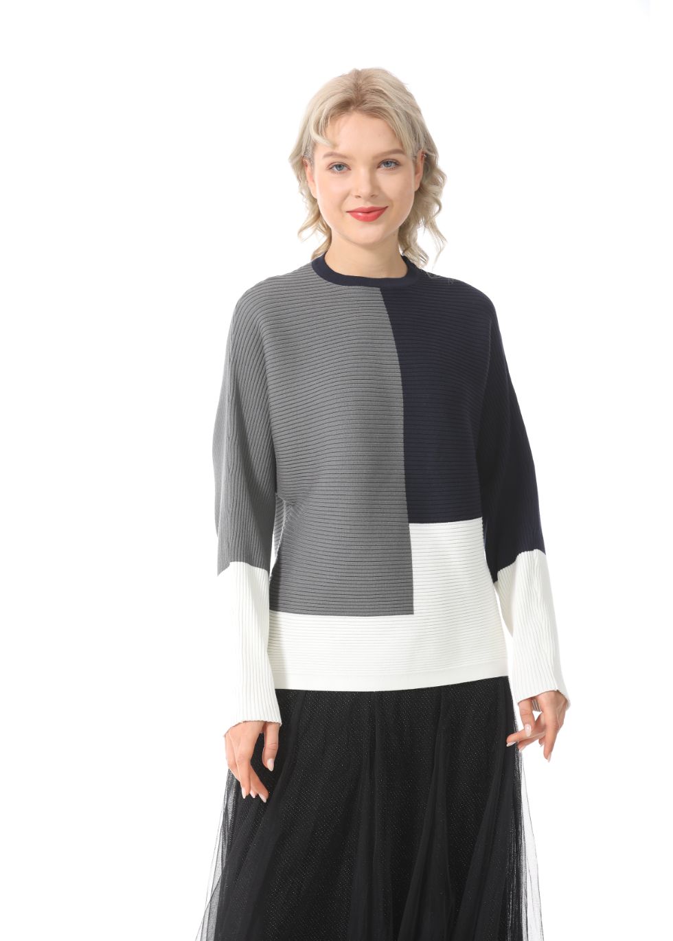 Oversized Color Block Ribbed Sweater - seilerlanguageservices