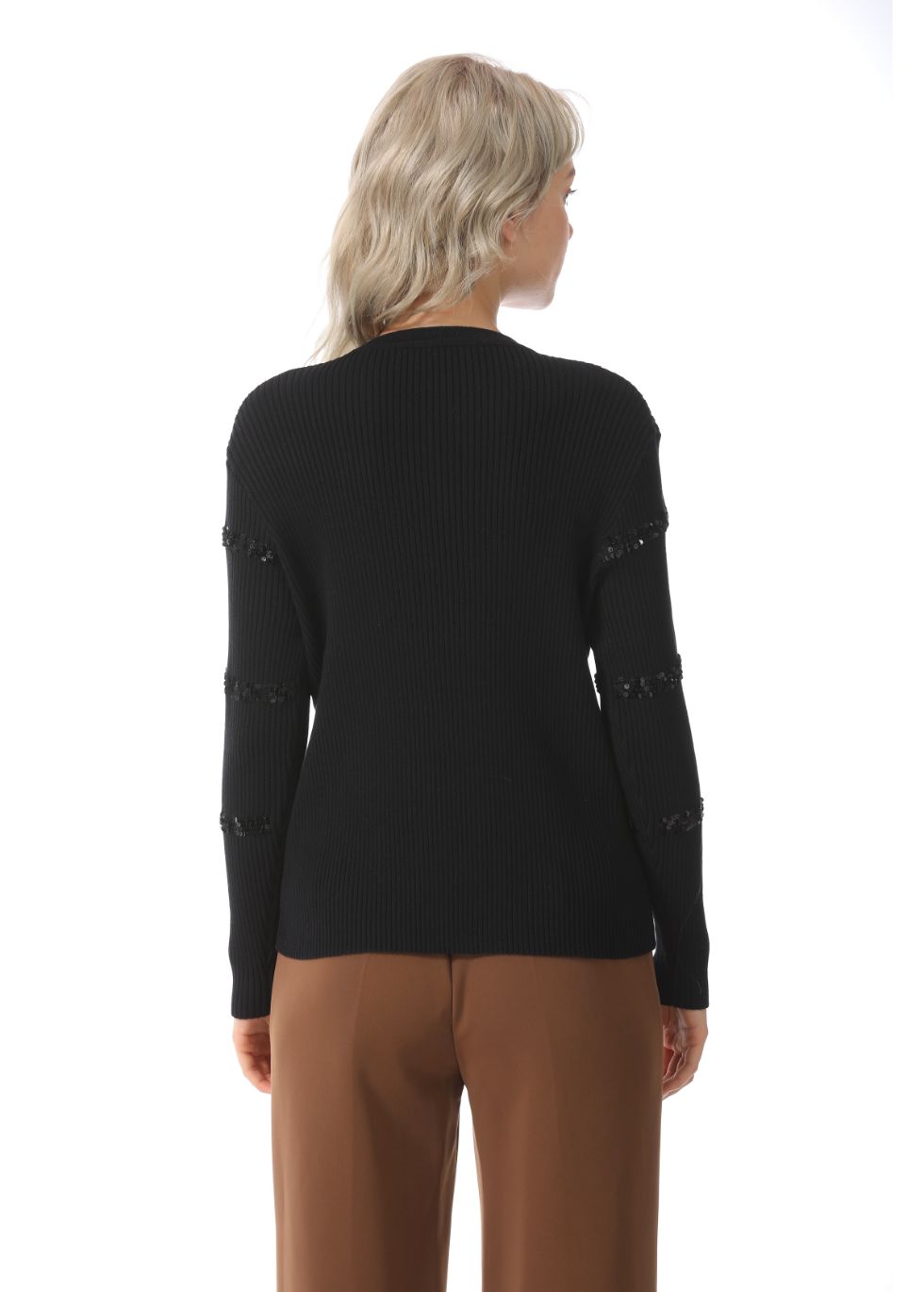 Ribbed Detail Long Sleeve Sweater - alamaud