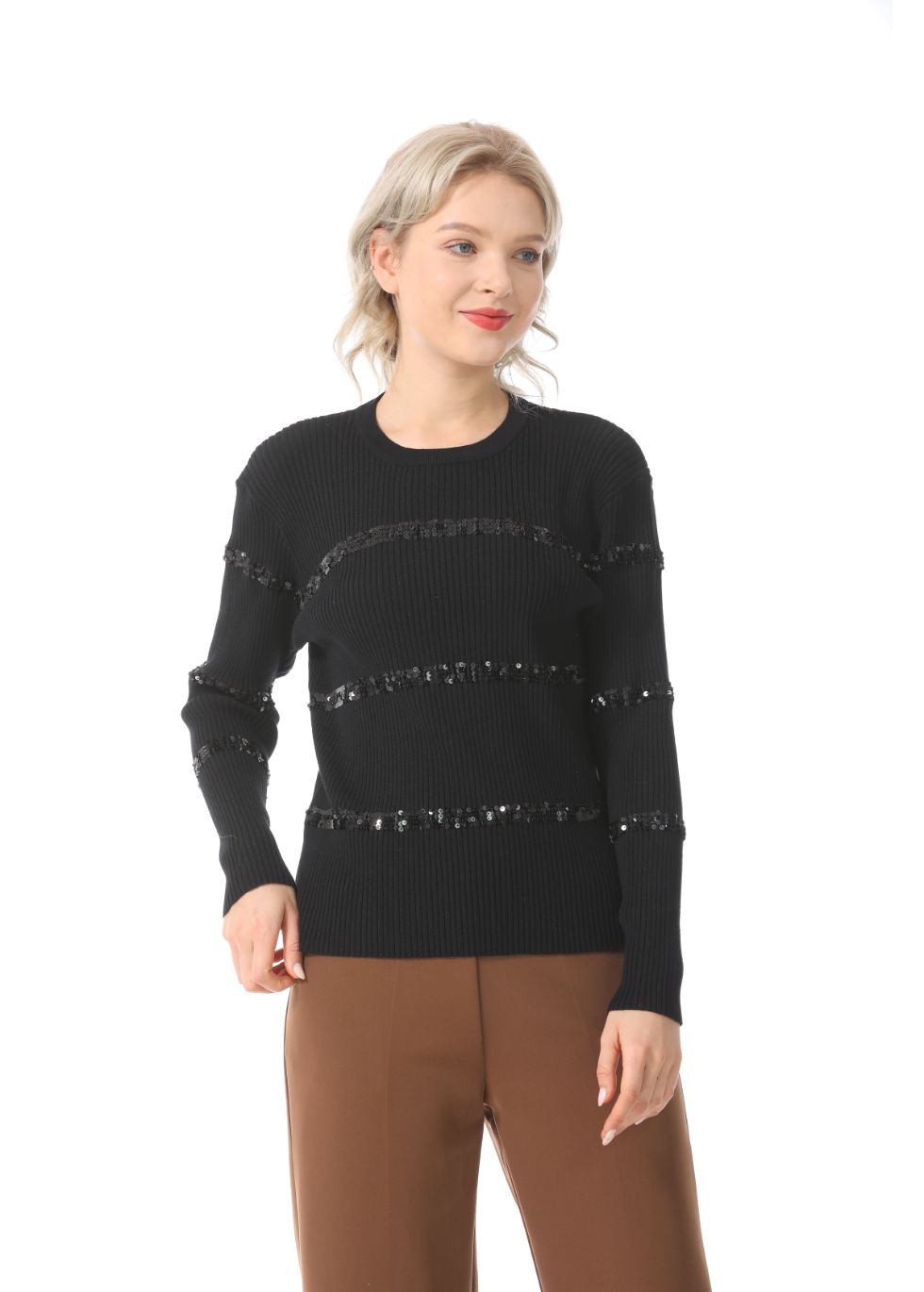 Ribbed Detail Long Sleeve Sweater - alamaud