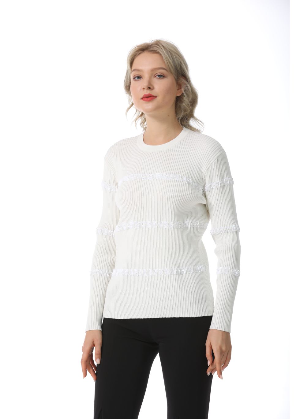 Ribbed Detail Long Sleeve Sweater - alamaud