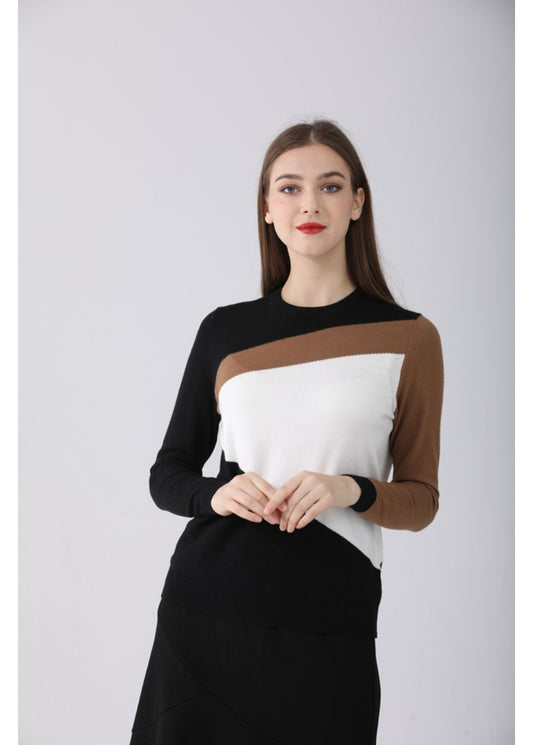 Brown and White Block Sweater - alamaud