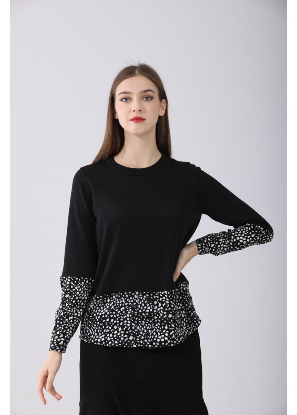 Black Long Sleeve Basic Sweater Top - alamaud