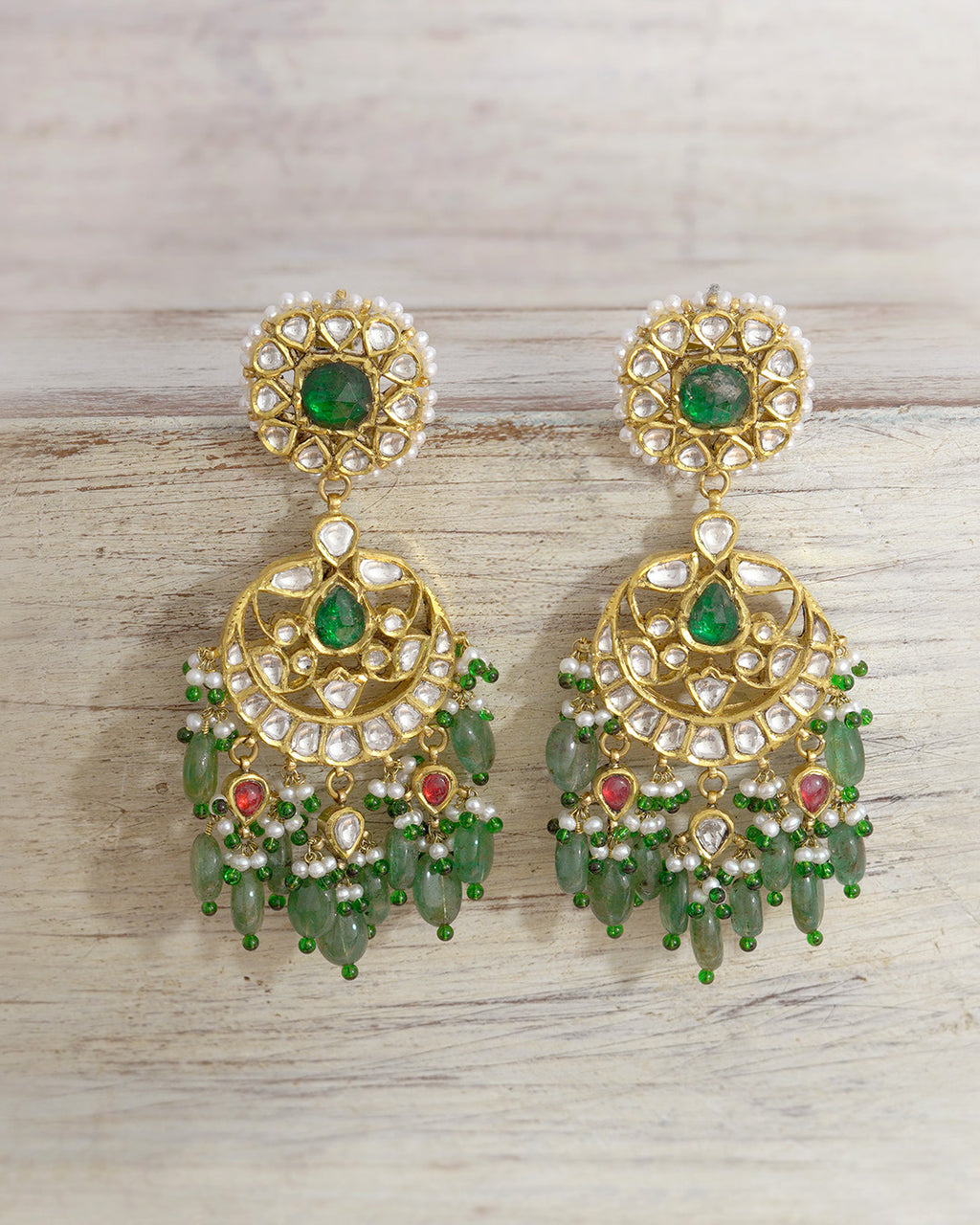 Madhuri Gold Polki and Emerald Earrings – Artisanal Fine Jewellery ...