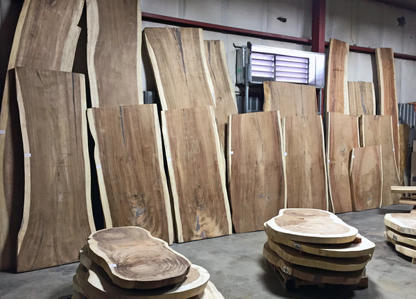 Sustainably harvested kiln dried wood slab inventory at Impact Imports in Boise Idaho