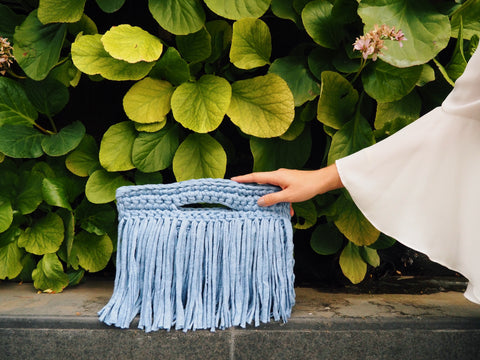 Binge Knitting Handcrafted Fringe Clutch