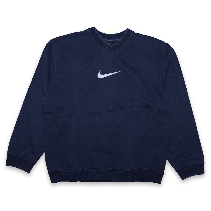 nike pullover hoodie with swoosh logo in navy
