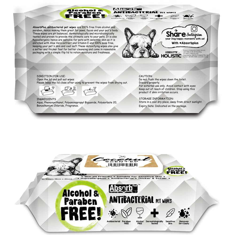 4 FOR $15: Absorb Plus Antibacterial Coconut Scented Pet Wipes 80ct |  Kohepets