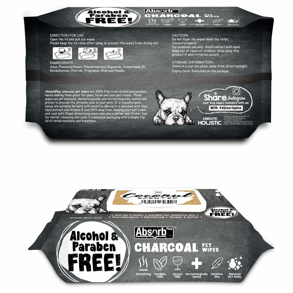4 FOR $20: Absorb Plus Charcoal Coconut Scented Pet Wipes 80ct | Kohepets