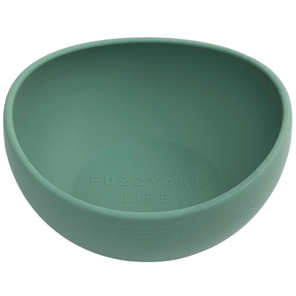 green ceramic dog bowl