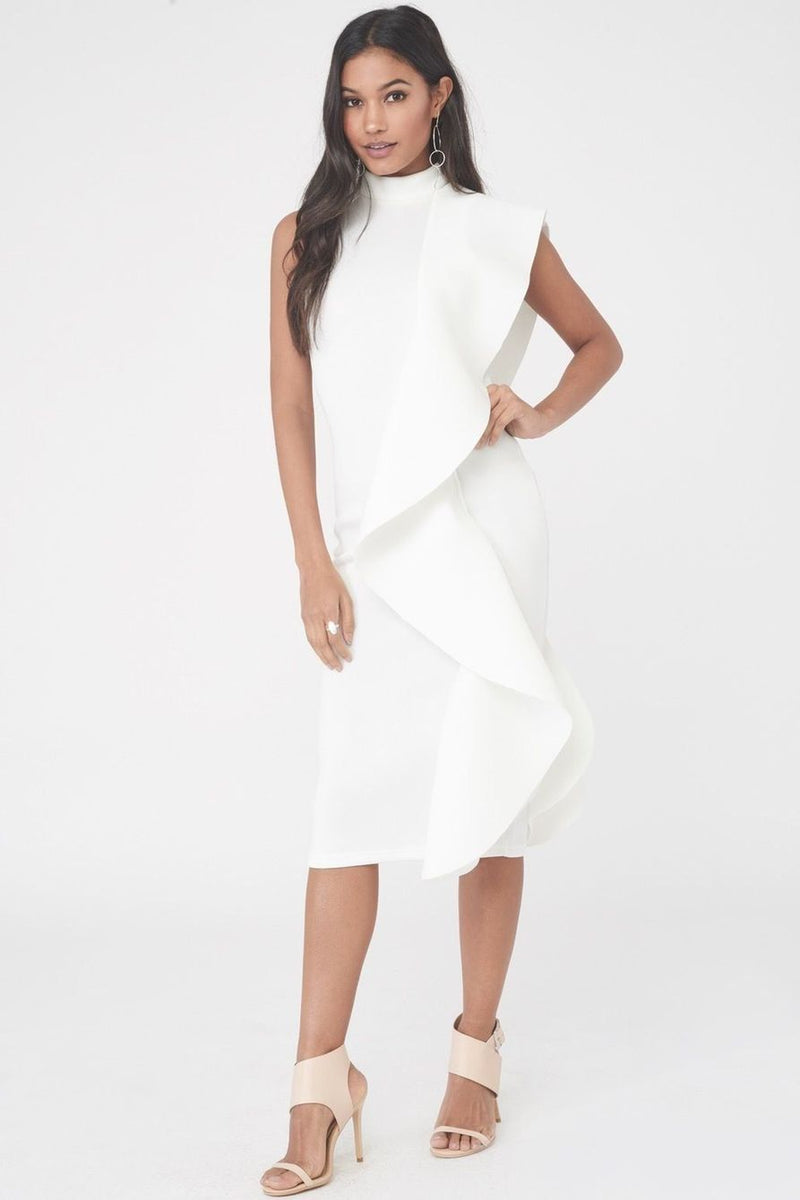 Lavish Alice Scuba Frill White Midi 