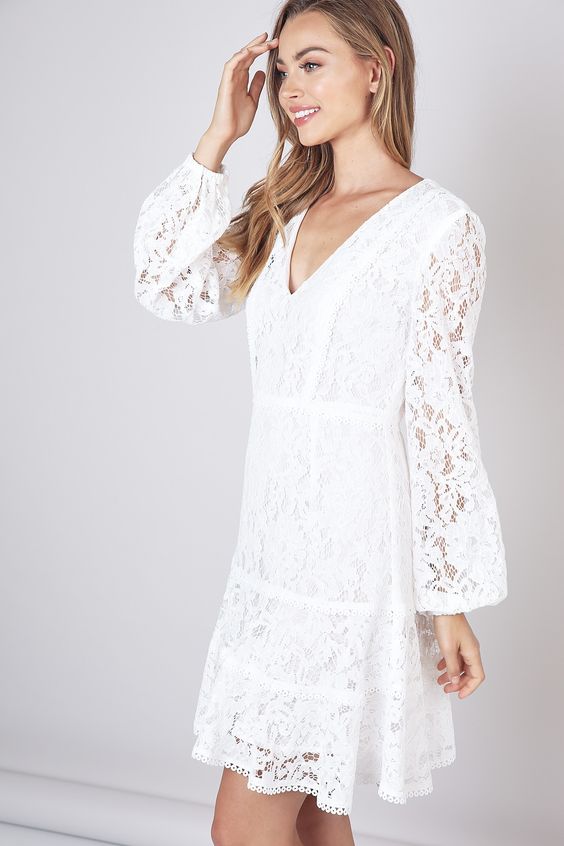 white long sleeve lace dress