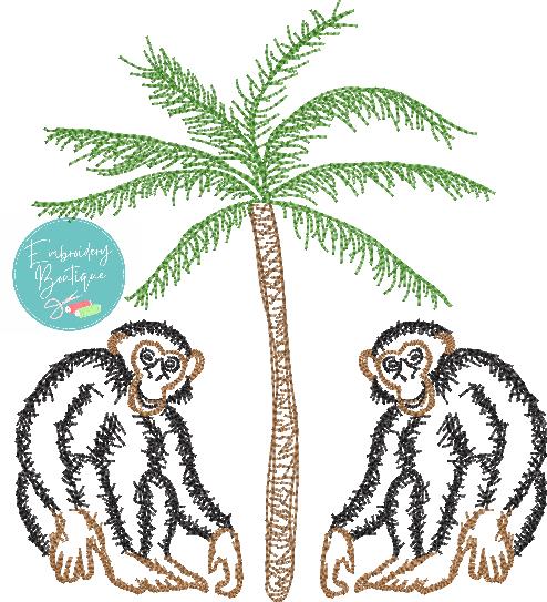Two Monkeys Tree Watercolor Embroidery Design, Embroidery, opensolutis