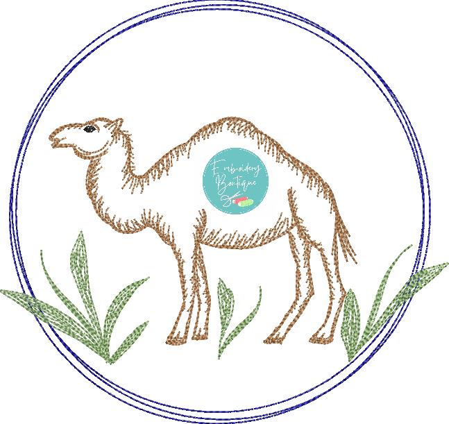 Camel Circle Watercolor Embroidery Design, Embroidery, opensolutis