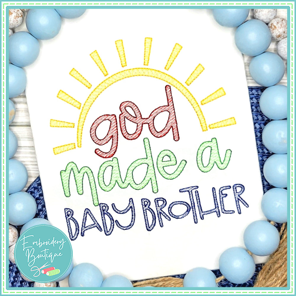God Made Baby Brother Sun Sketch Embroidery Design, Embroidery Design, opensolutis