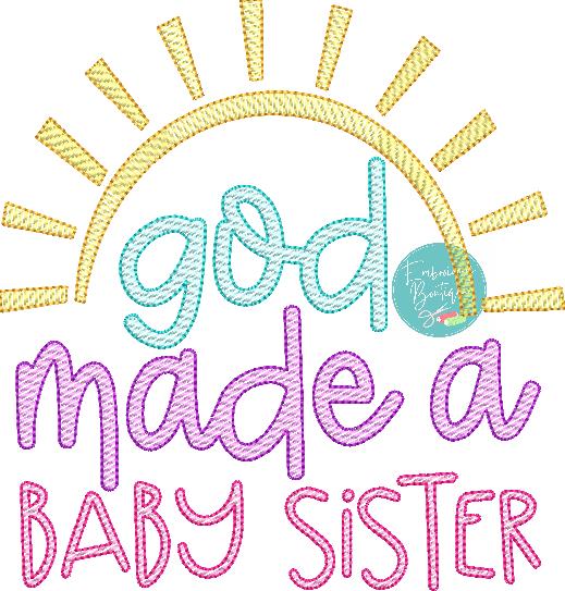 God Made Baby Sister Sun Sketch Embroidery Design, Embroidery Design, opensolutis