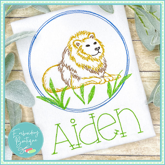 Lion Circle Watercolor Embroidery Design, Embroidery, opensolutis