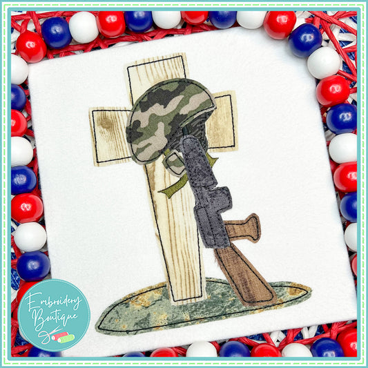 Memorial Day Cross Bean Stitch Applique, Applique, opensolutis