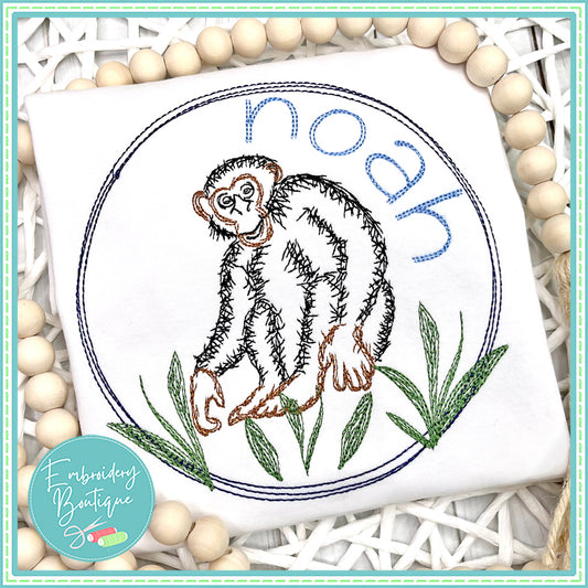 Monkey Circle Watercolor Embroidery Design, Embroidery, opensolutis