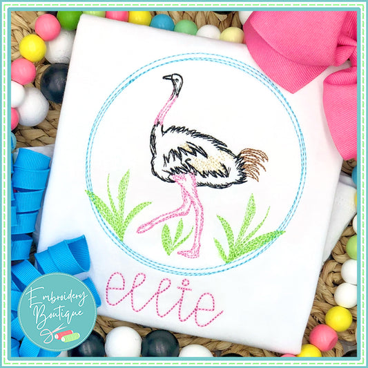 Ostrich Circle Watercolor Embroidery Design, Embroidery, opensolutis