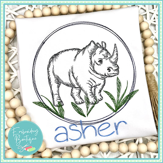 Rhino Circle Watercolor Embroidery Design, Embroidery, opensolutis