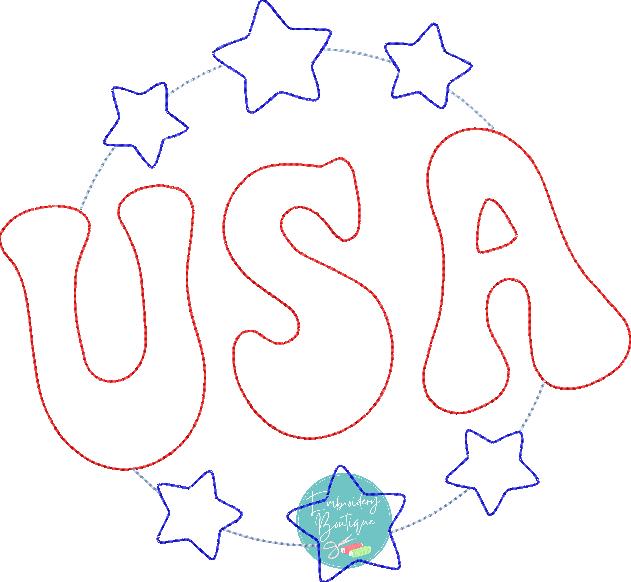 USA Circle Stars Bean Stitch Applique, Applique, opensolutis