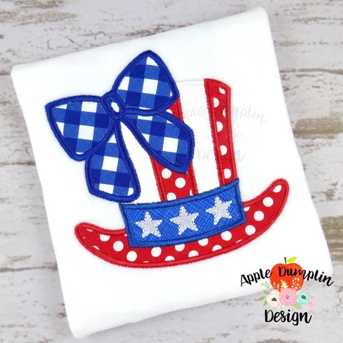 4th of July Hat with Bow, Applique Design, applique