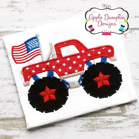 4th of July, Monster Truck with Flag Applique Design, applique