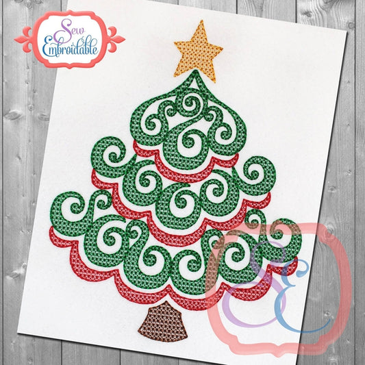 Swirl Christmas Tree Embroidery Design, Embroidery