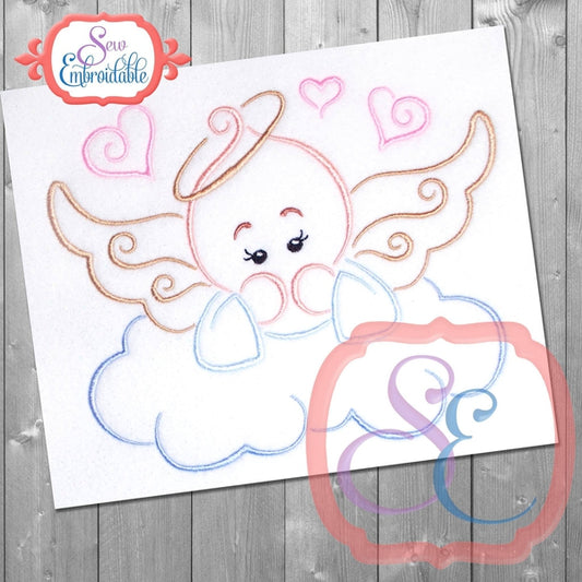 Baby Angel on Cloud Embroidery Design, Embroidery
