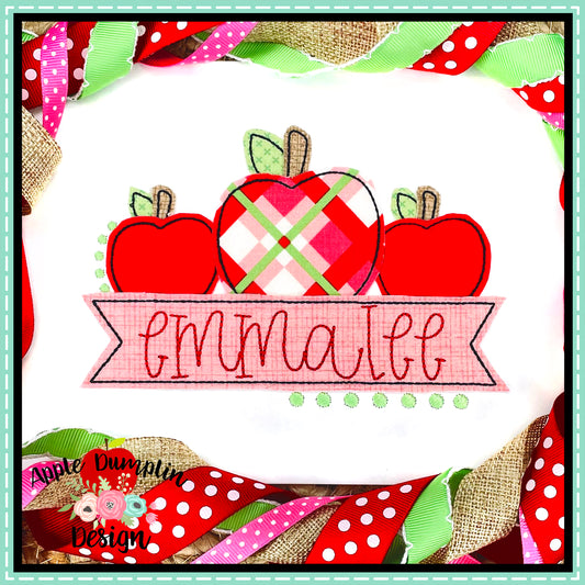 Apples with Banner Bean Stitch Applique Design, Applique