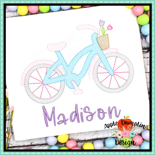 Bicycle with Flowers Sketch Embroidery Design, Embroidery