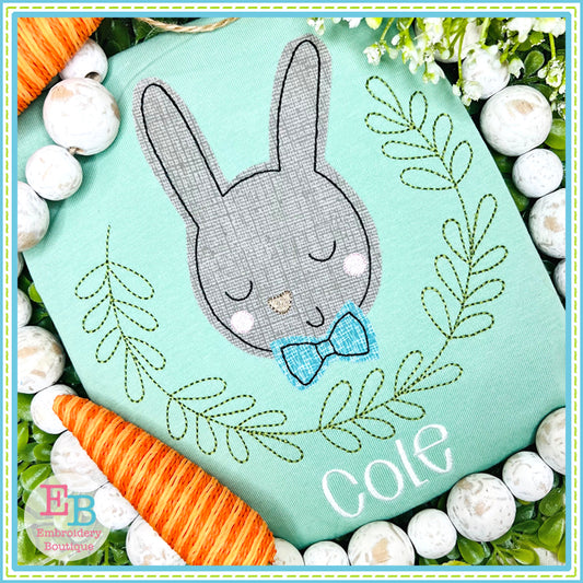 Bunny Boy Leaves Bean Stitch Applique, Applique, opensolutis